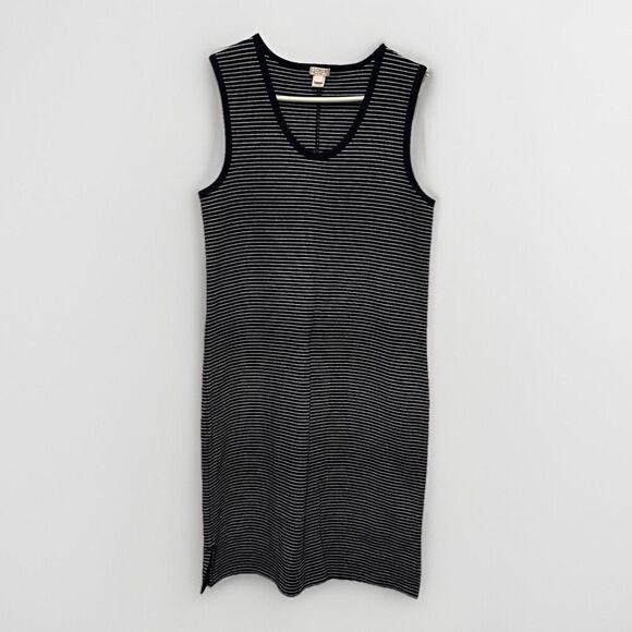 J. CREW Sleeveless Dress Small Navy White Striped Cotton Stretch Nautical Style - Picture 1 of 6